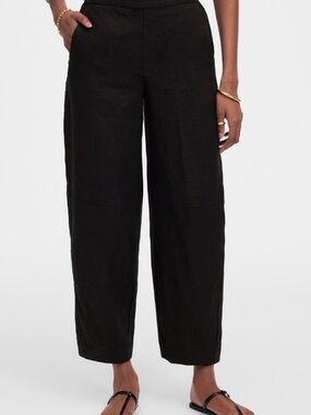 Madewell Black Wide-Leg Linen-Blend Pants